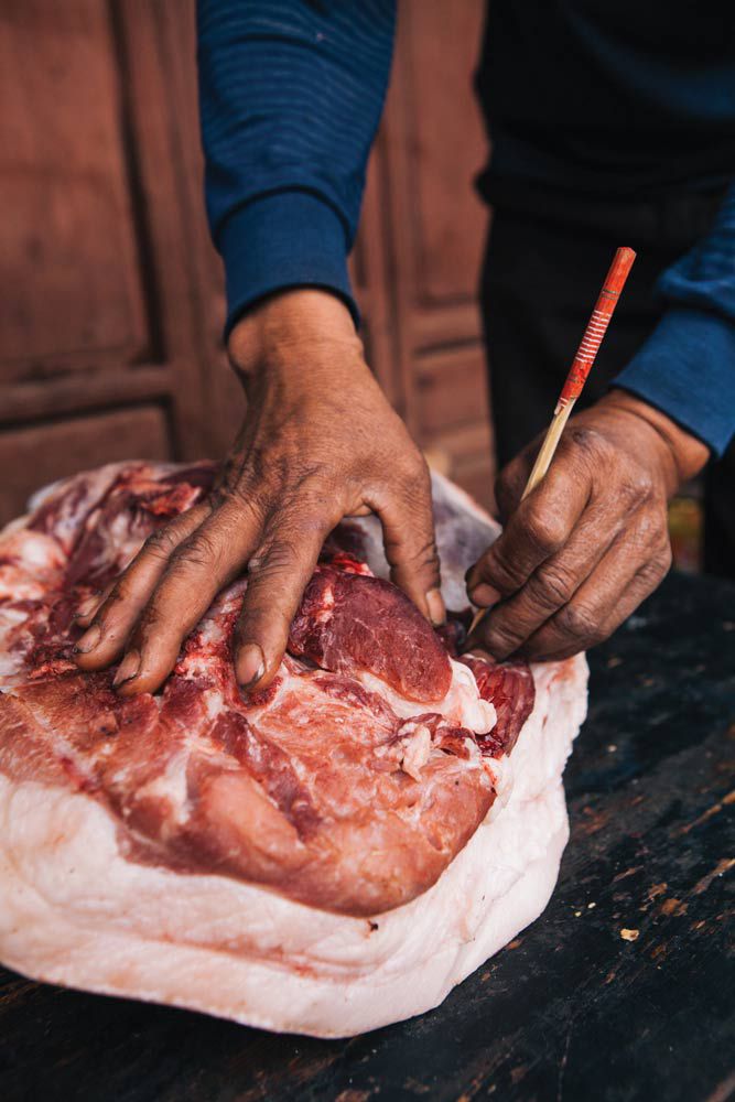 In Zhang's home region of Dali, ham is cured by piercing the meat with a sharpened chopstick to let the salt penetrate