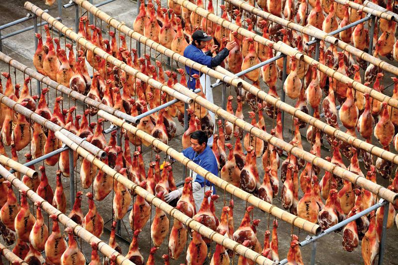 Traditionally, Jinhua ham is left to dry at least 10 months before it is consumed